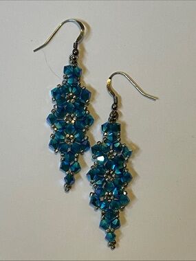 Handcrafted 2XAB Montana Blue Swarovski Crystal and silver Drop Earrings